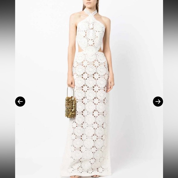 Elie Saab Dresses & Skirts - Elie Saab White Crochet One-Shoulder Cutout Gown